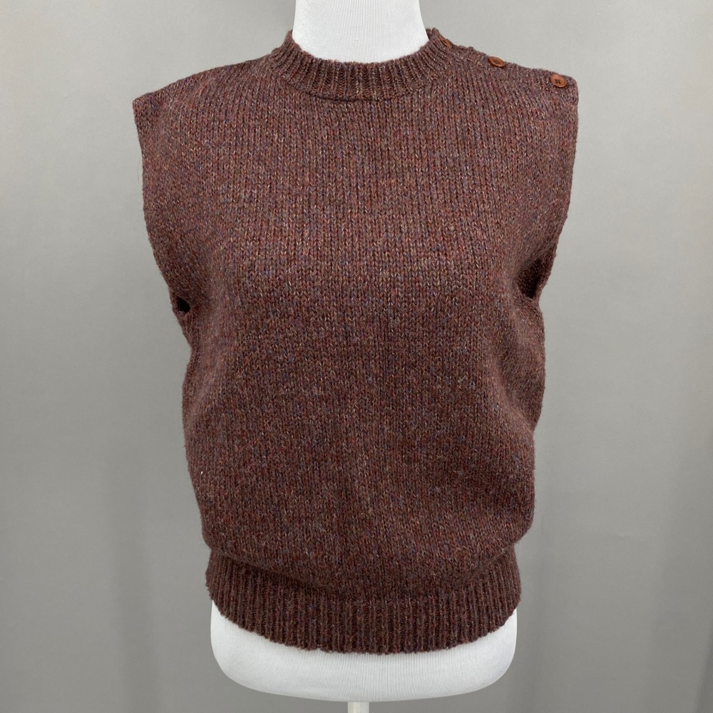 Vtg 80s Headliners Marled Knit Sweater Vest Women Medium Brown Shoulder Button